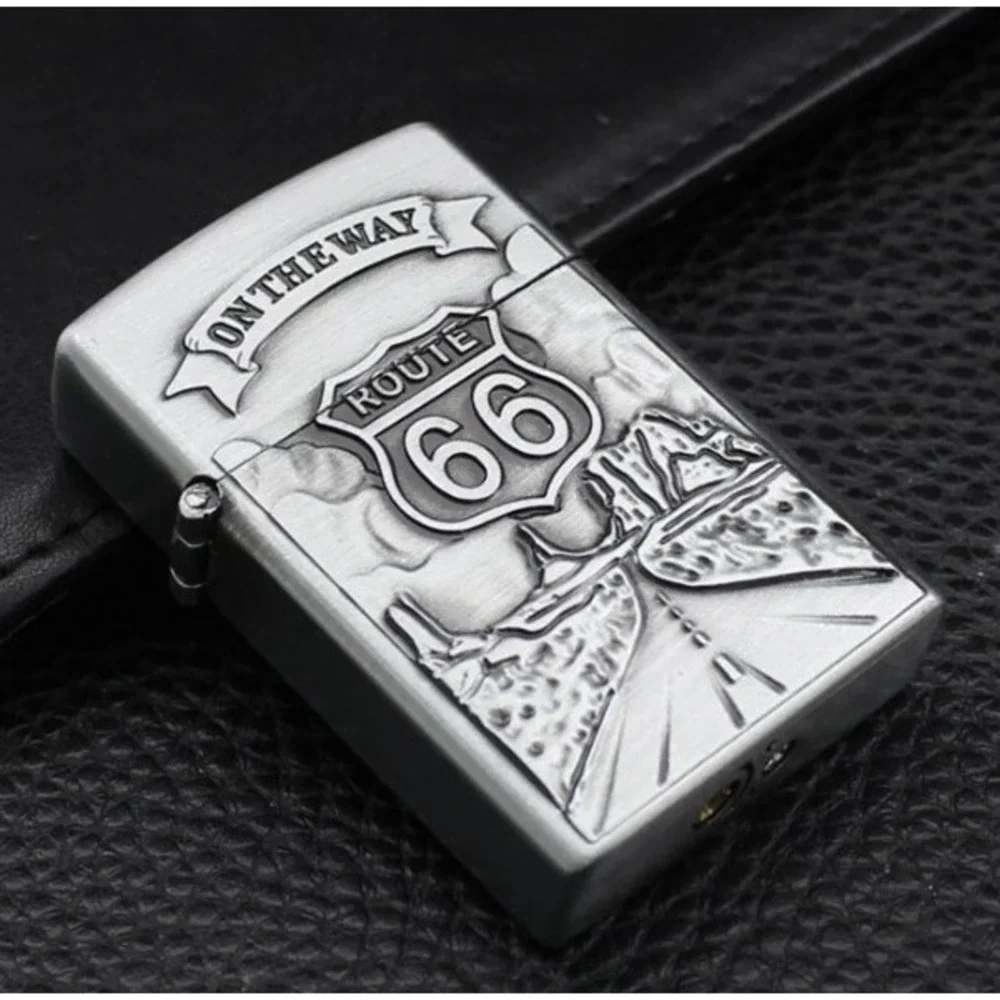 Route 66 Embosed Butane Single Flame Refillable Lighter